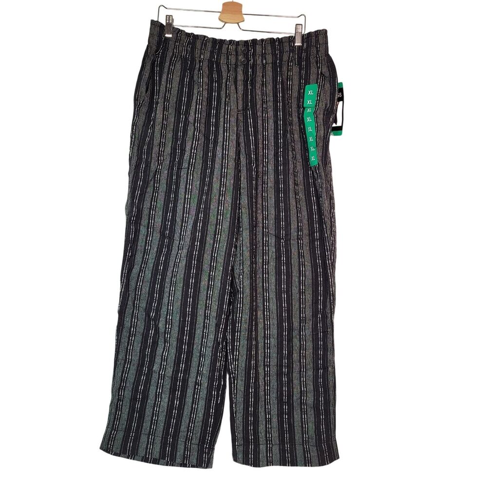 Briggs Women's Linen Blend Pull-On Pants Black Stripe Size X-Large